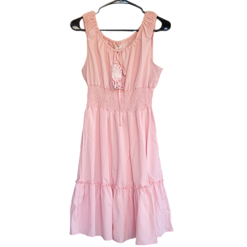 NWT! Romwe Whimsycore Romantic Retro Vintage Inspired Pink Ruffle Dress 8/10